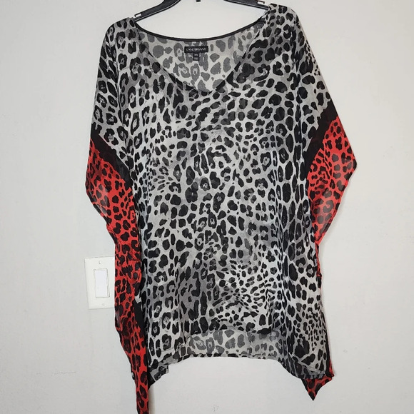 Lane Bryant Kaftan Shirt. Black grey red leopard print. Semi sheer. Size 14/16. - Picture 12 of 14